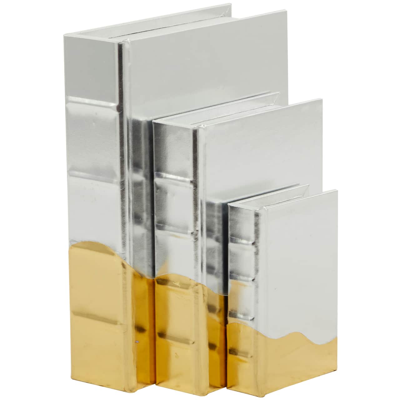 CosmoLiving by Cosmopolitan Silver Faux Leather Faux Book Box with Metallic Finish Set